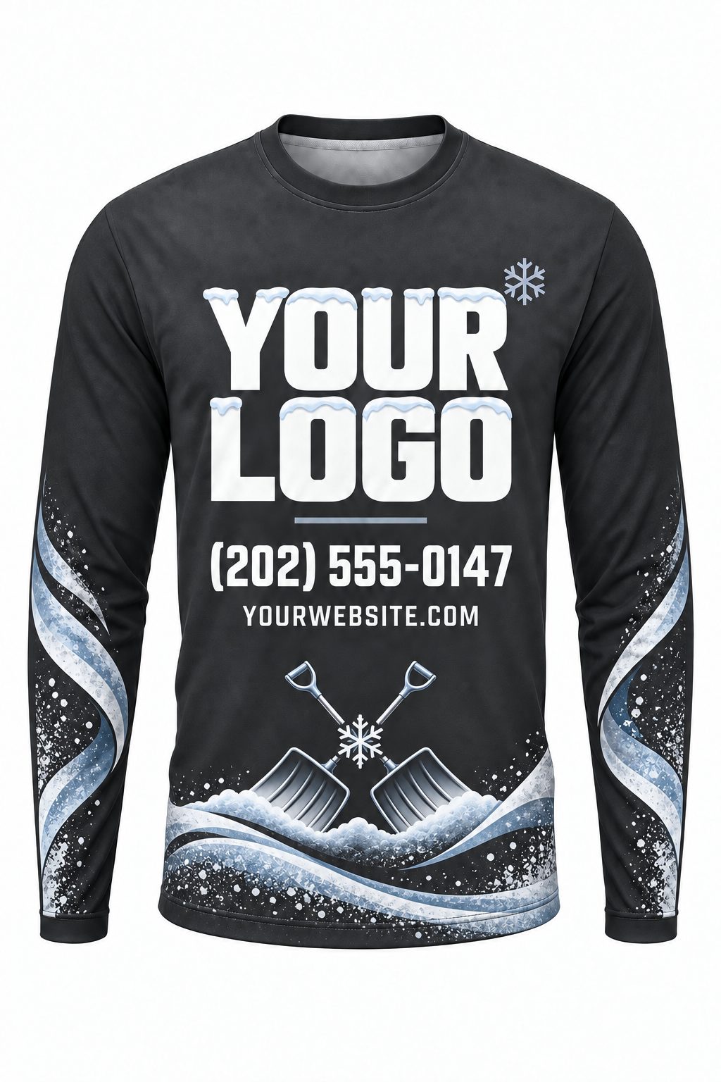 Graphite Shovel Drift custom snow removal crew uniform, long sleeve front view