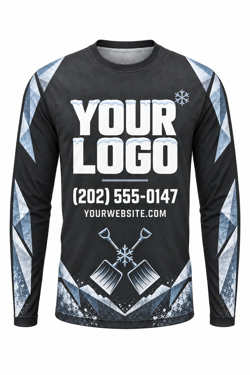 Graphite Shovel Ridge custom snow removal crew uniform, long sleeve front view