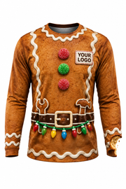 Gingerbread Crew funny Christmas light installer crew uniform, long sleeve front view