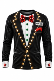 Light Tux funny Christmas light installer crew uniform, long sleeve front view