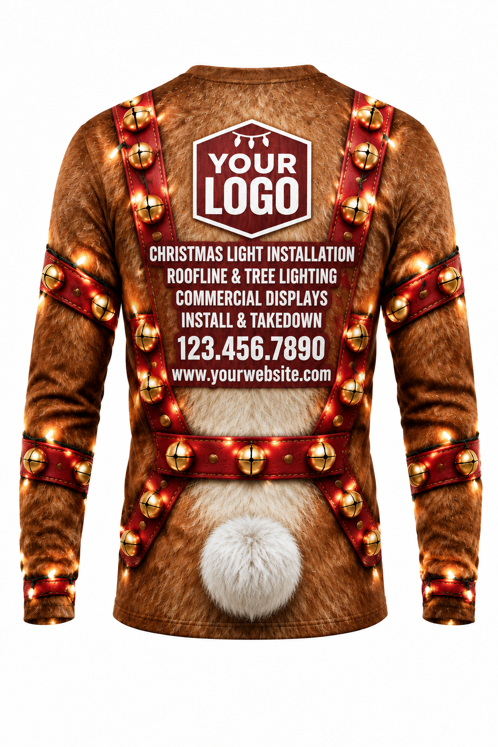 Rudolph Rig funny Christmas light installer crew uniform, long sleeve back view