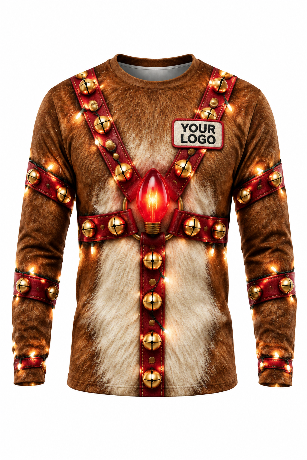 Rudolph Rig funny Christmas light installer crew uniform, long sleeve front view