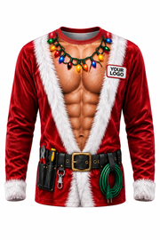 Santa Six Pack funny Christmas light installer crew uniform, long sleeve front view