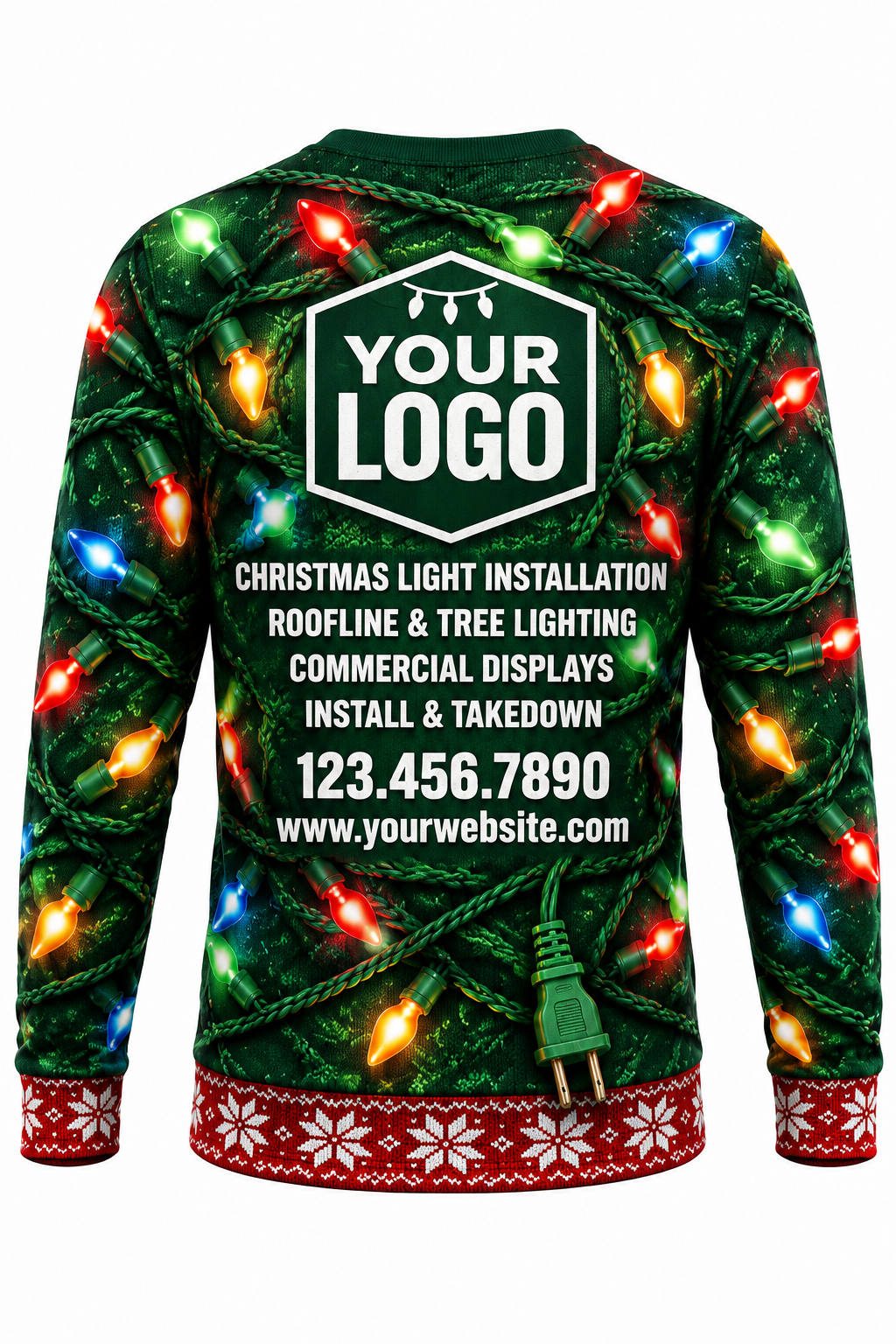 Tangled Up funny Christmas light installer crew uniform, long sleeve back view