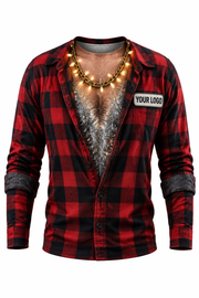 Tinsel Chest funny Christmas light installer crew uniform, long sleeve front view