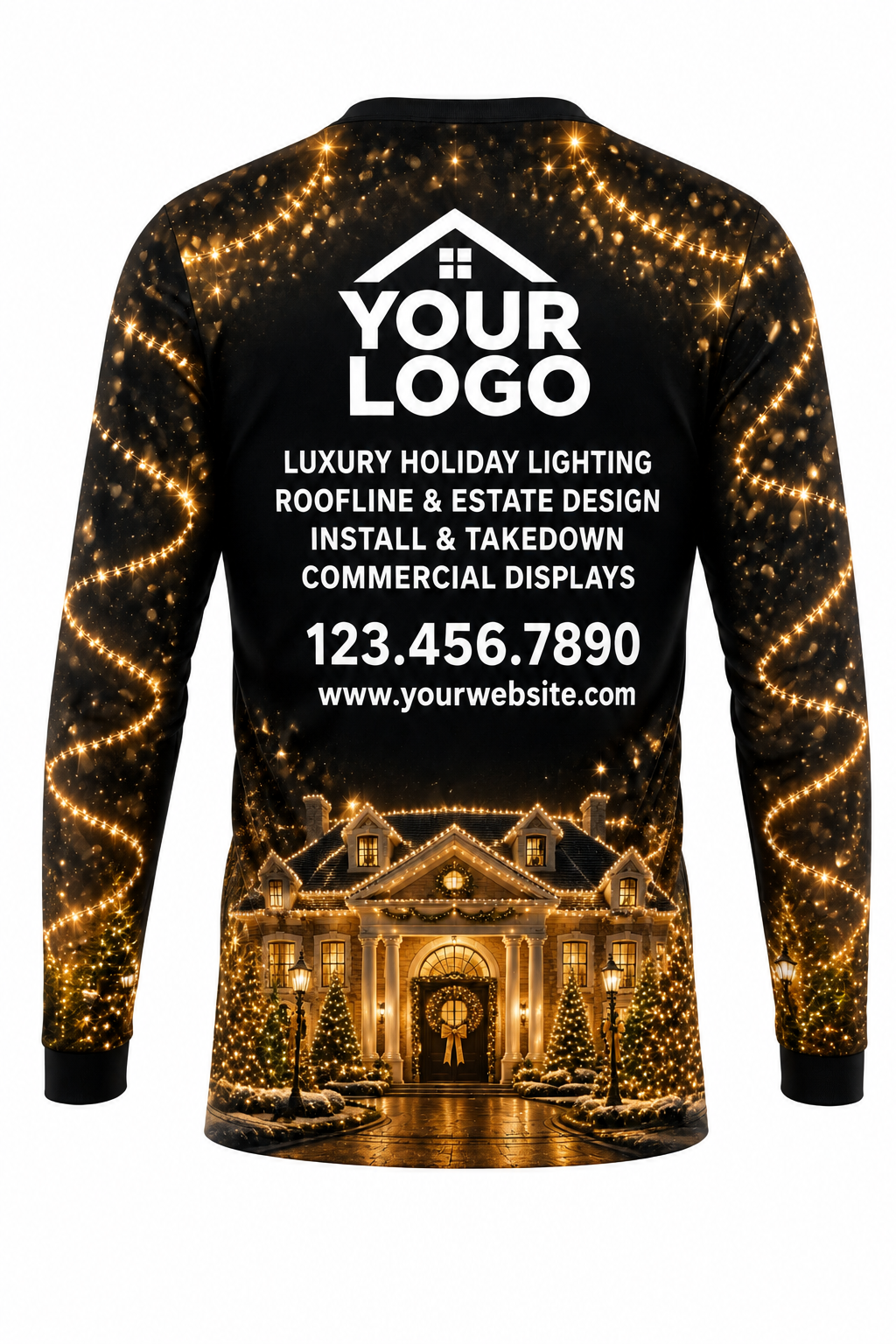 Champagne Estate Christmas light installer crew uniform, long sleeve back view