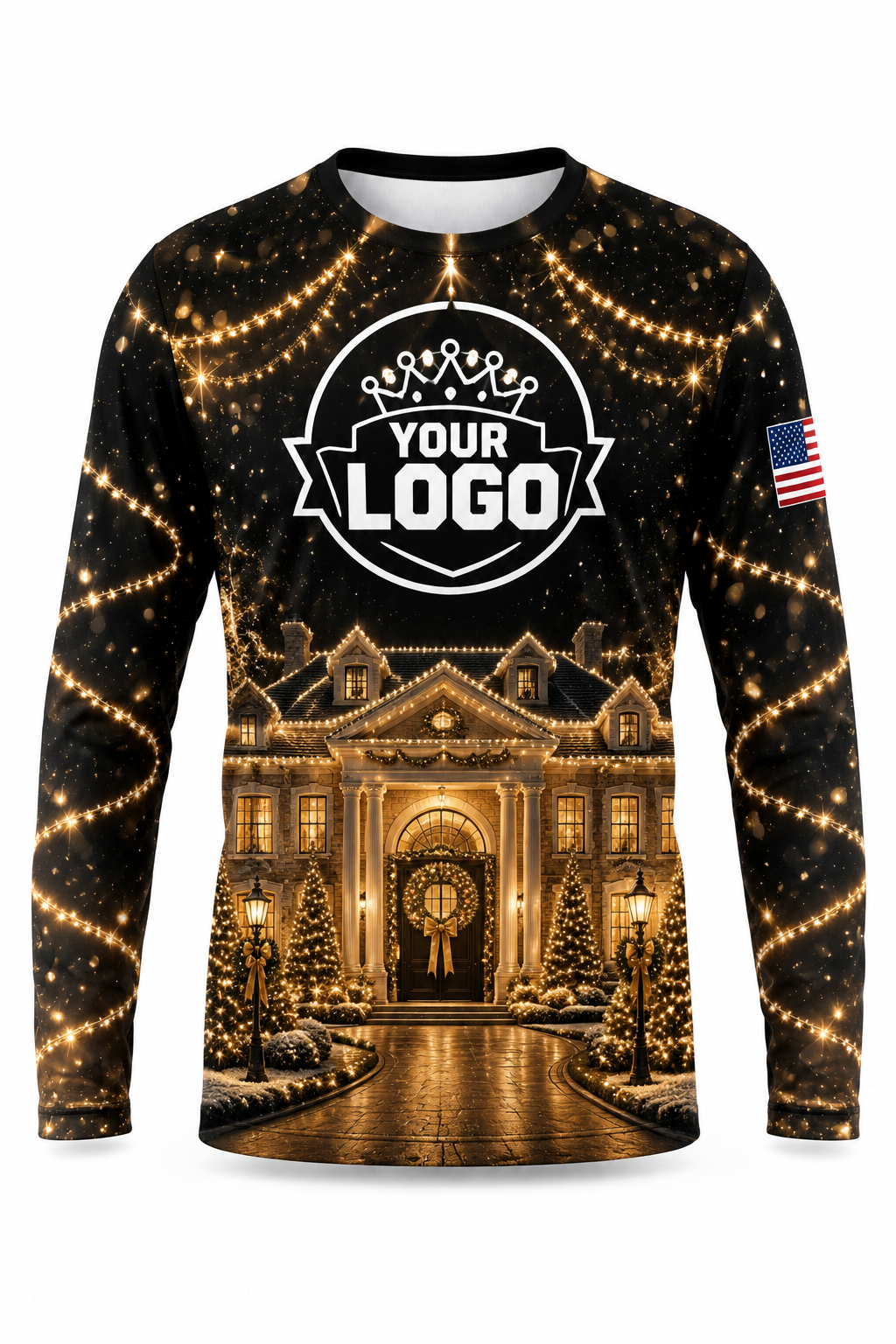 Champagne Estate Christmas light installer crew uniform, long sleeve front view