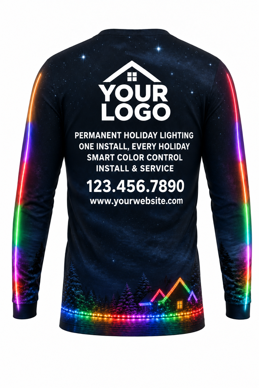 Every Holiday Roofline Christmas light installer crew uniform, long sleeve back view