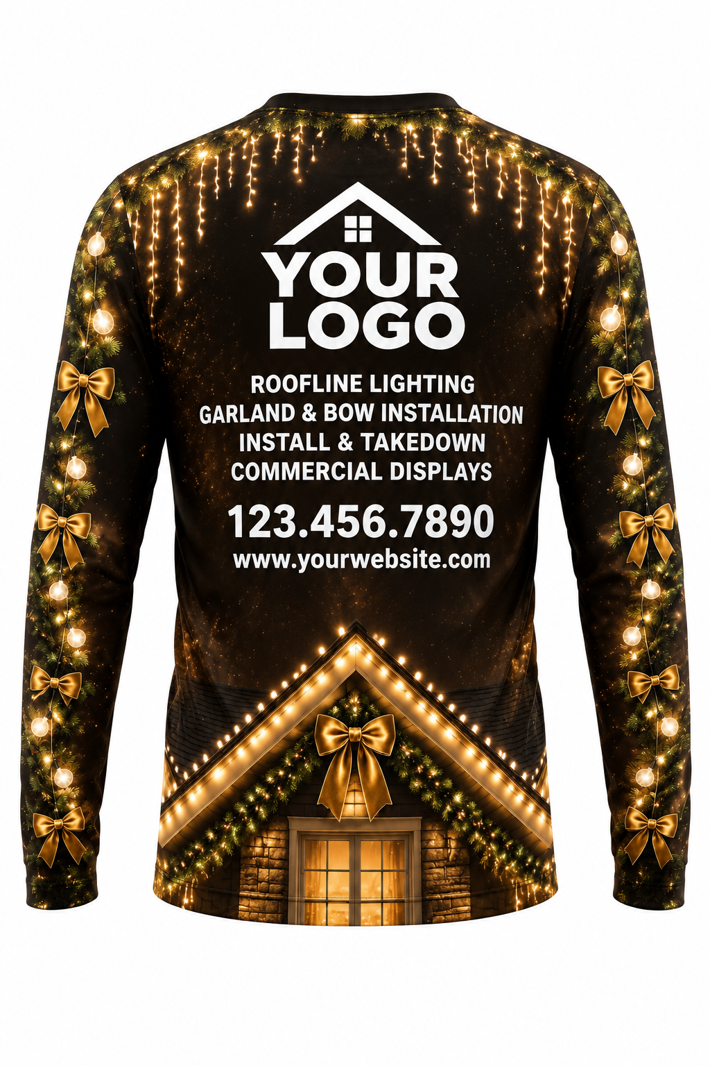 Gilded Gables Christmas light installer crew uniform, long sleeve back view