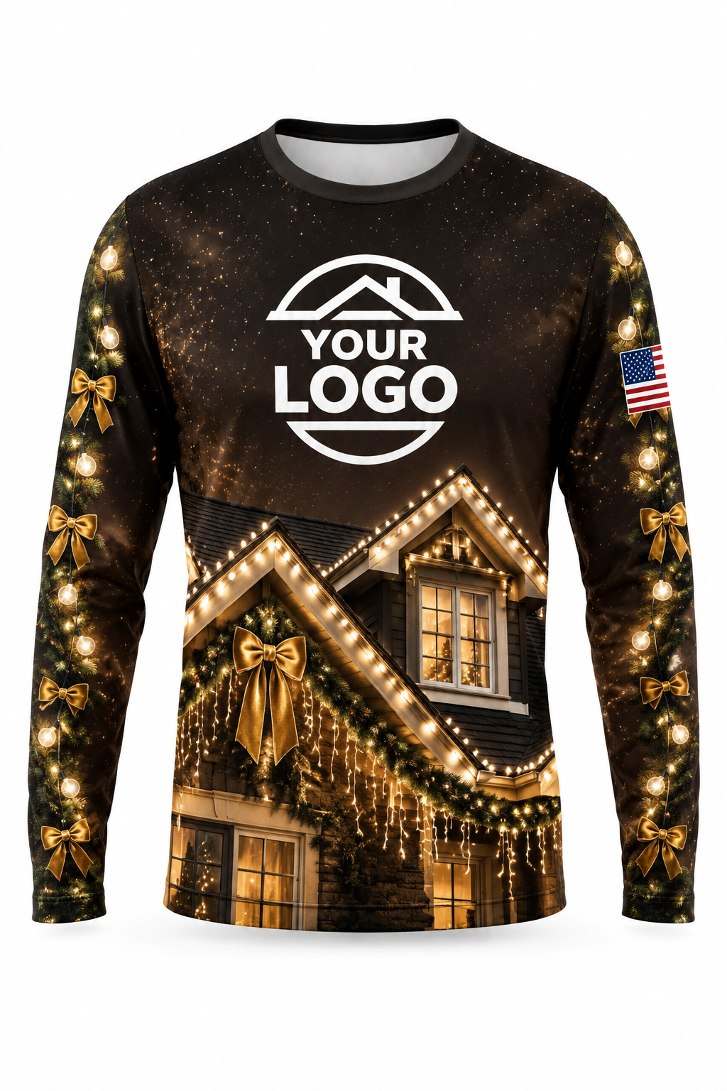 Gilded Gables Christmas light installer crew uniform, long sleeve front view