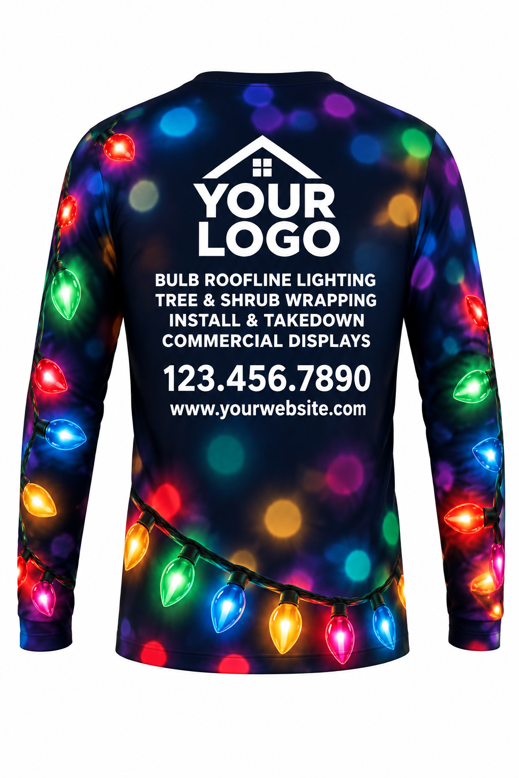 Midnight Carnival Bulbs Christmas light installer crew uniform, long sleeve back view