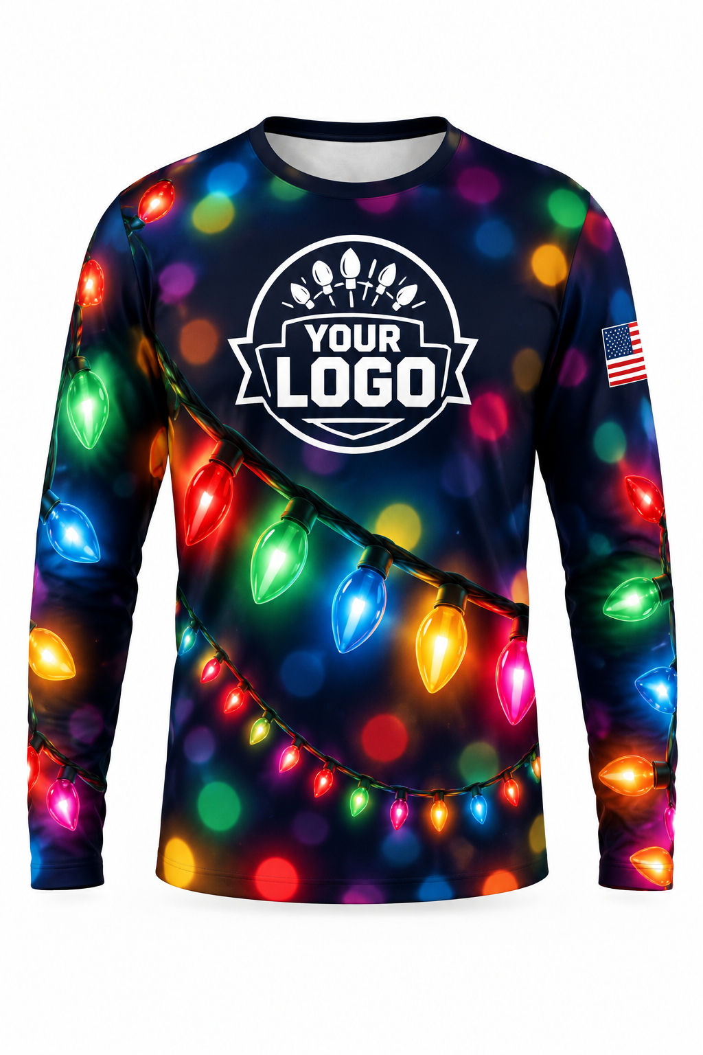 Midnight Carnival Bulbs Christmas light installer crew uniform, long sleeve front view