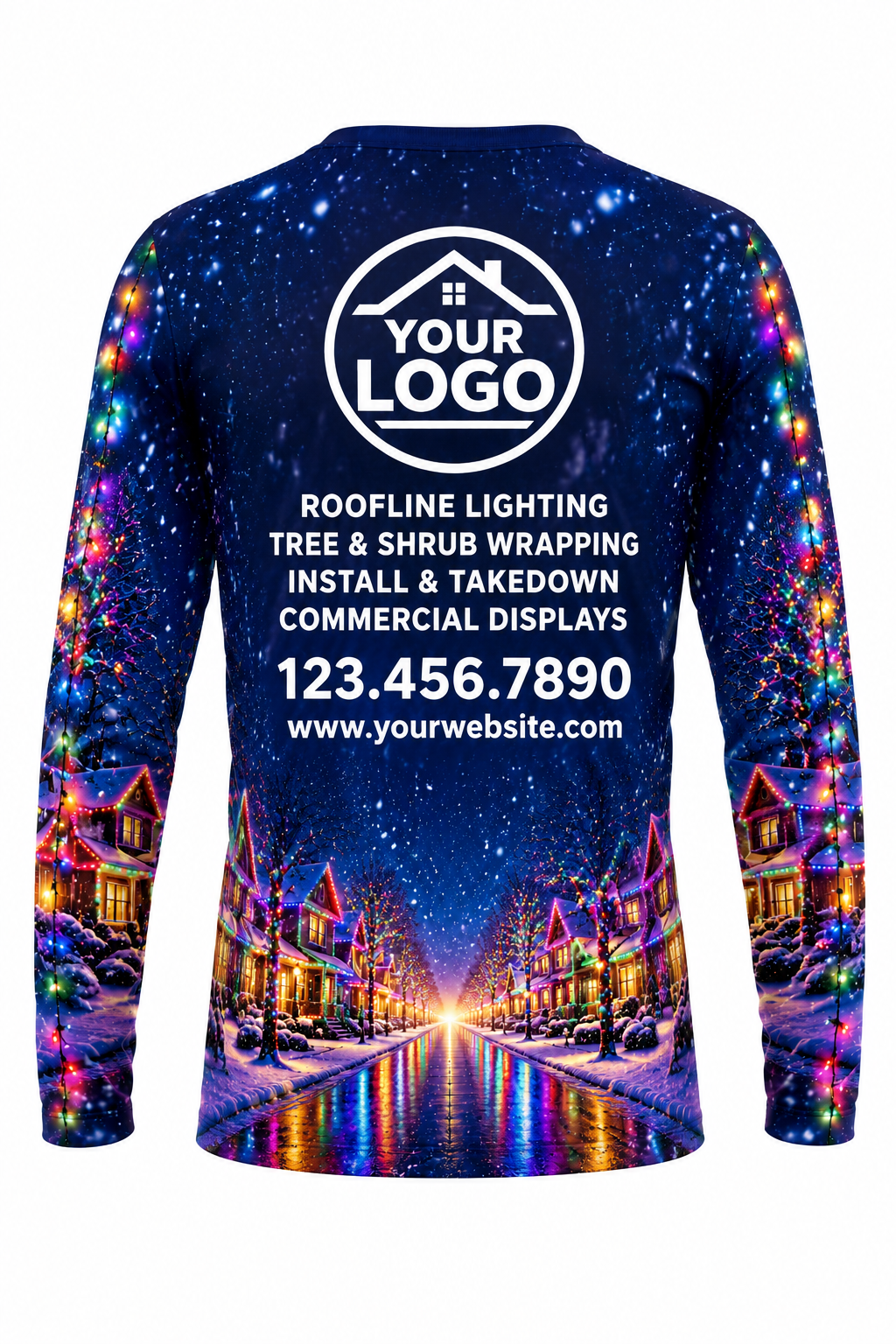 Midnight Neon Street Christmas light installer crew uniform, long sleeve back view