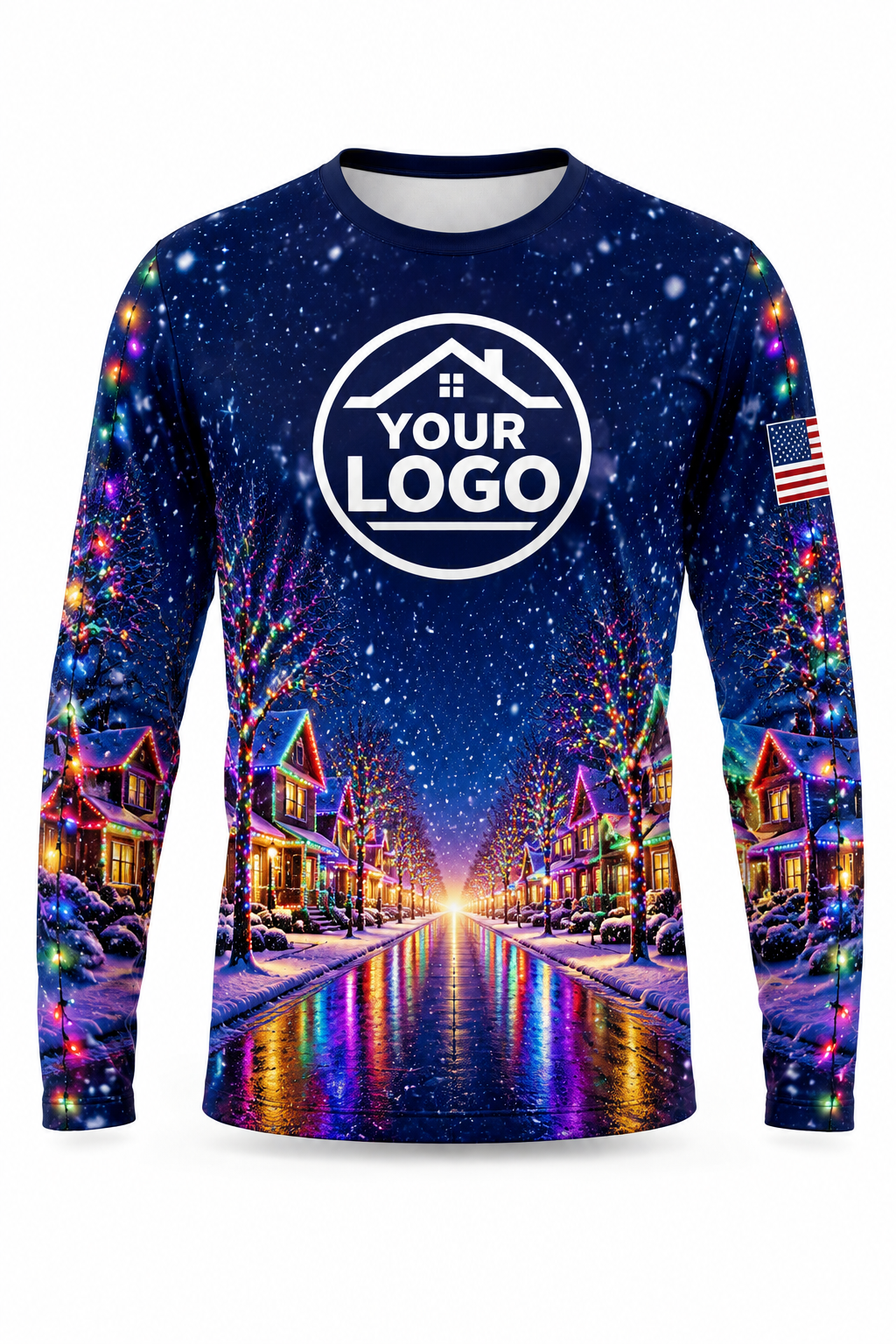 Midnight Neon Street Christmas light installer crew uniform, long sleeve front view