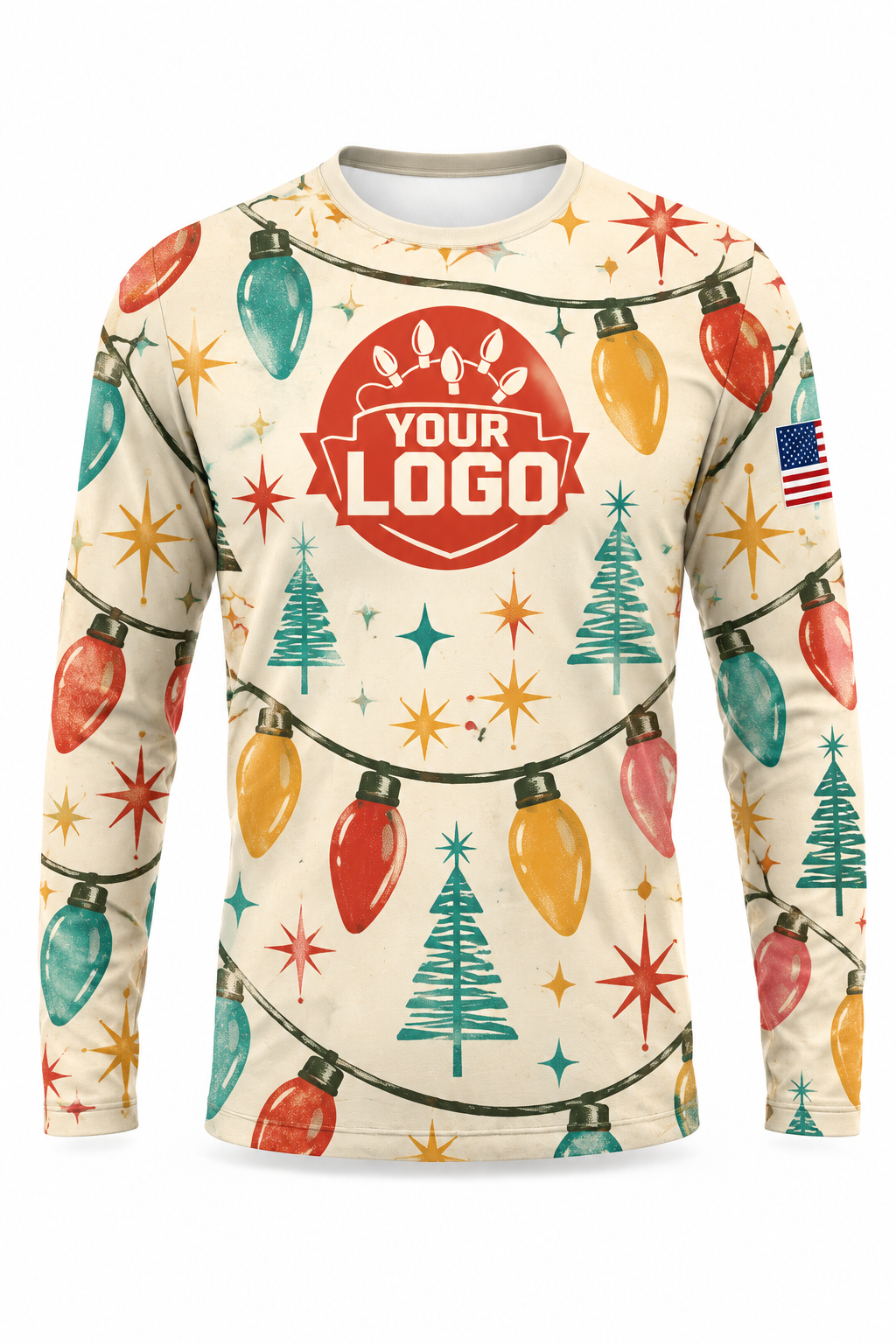 Retro C9 Ornament Era Christmas light installer crew uniform, long sleeve front view