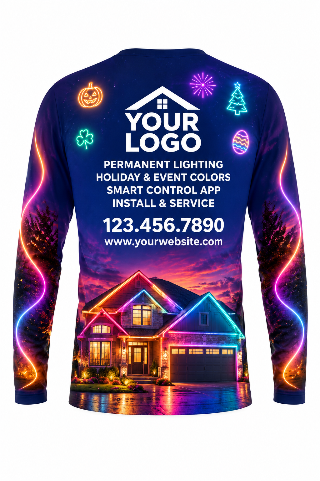 Year-Round Glow Christmas light installer crew uniform, long sleeve back view