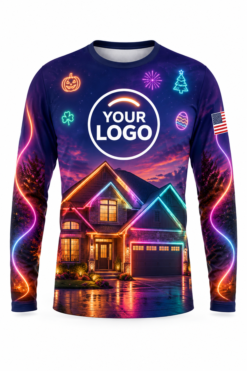 Year-Round Glow Christmas light installer crew uniform, long sleeve front view