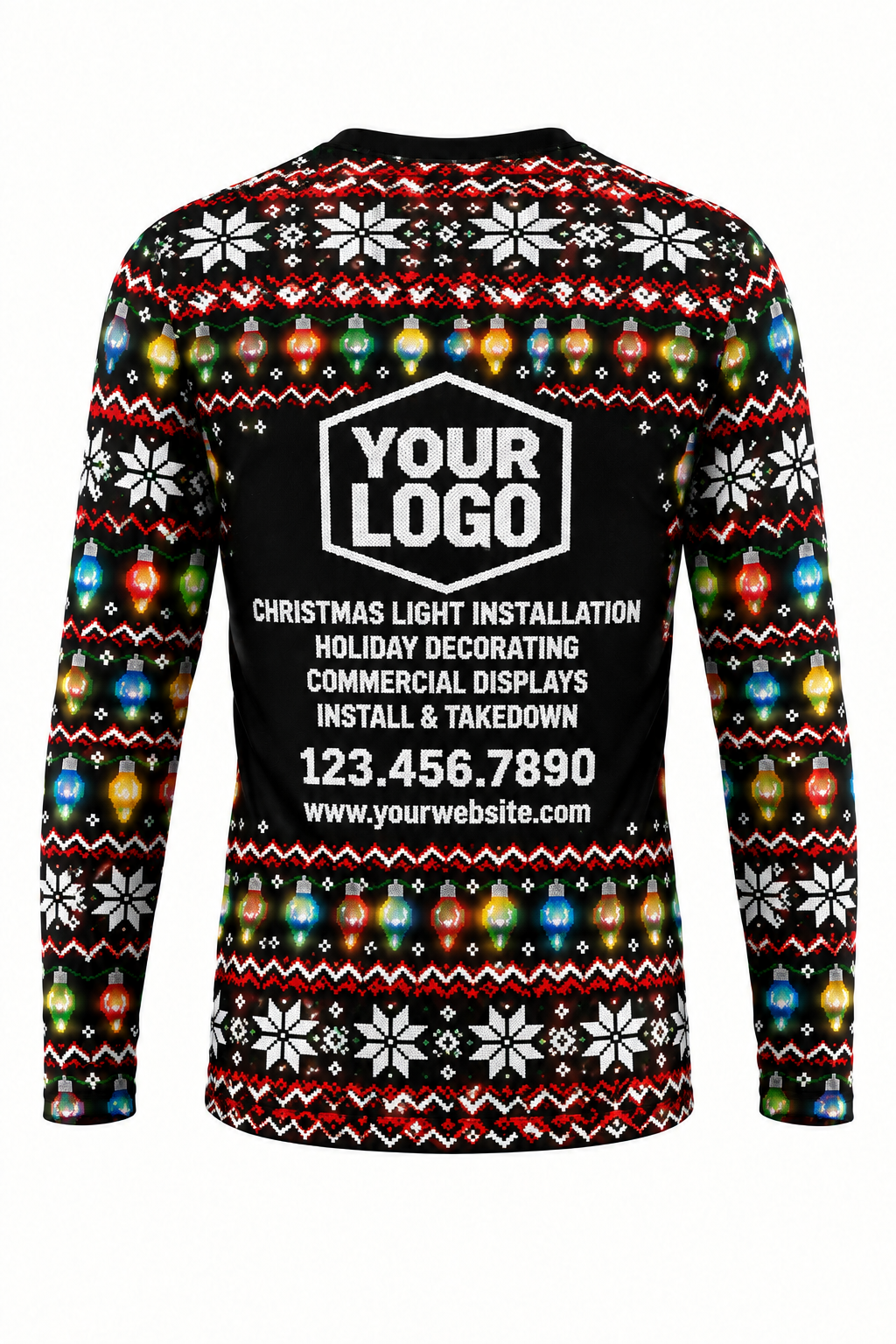 Found The Bulb ugly Christmas sweater crew uniform, long sleeve back view