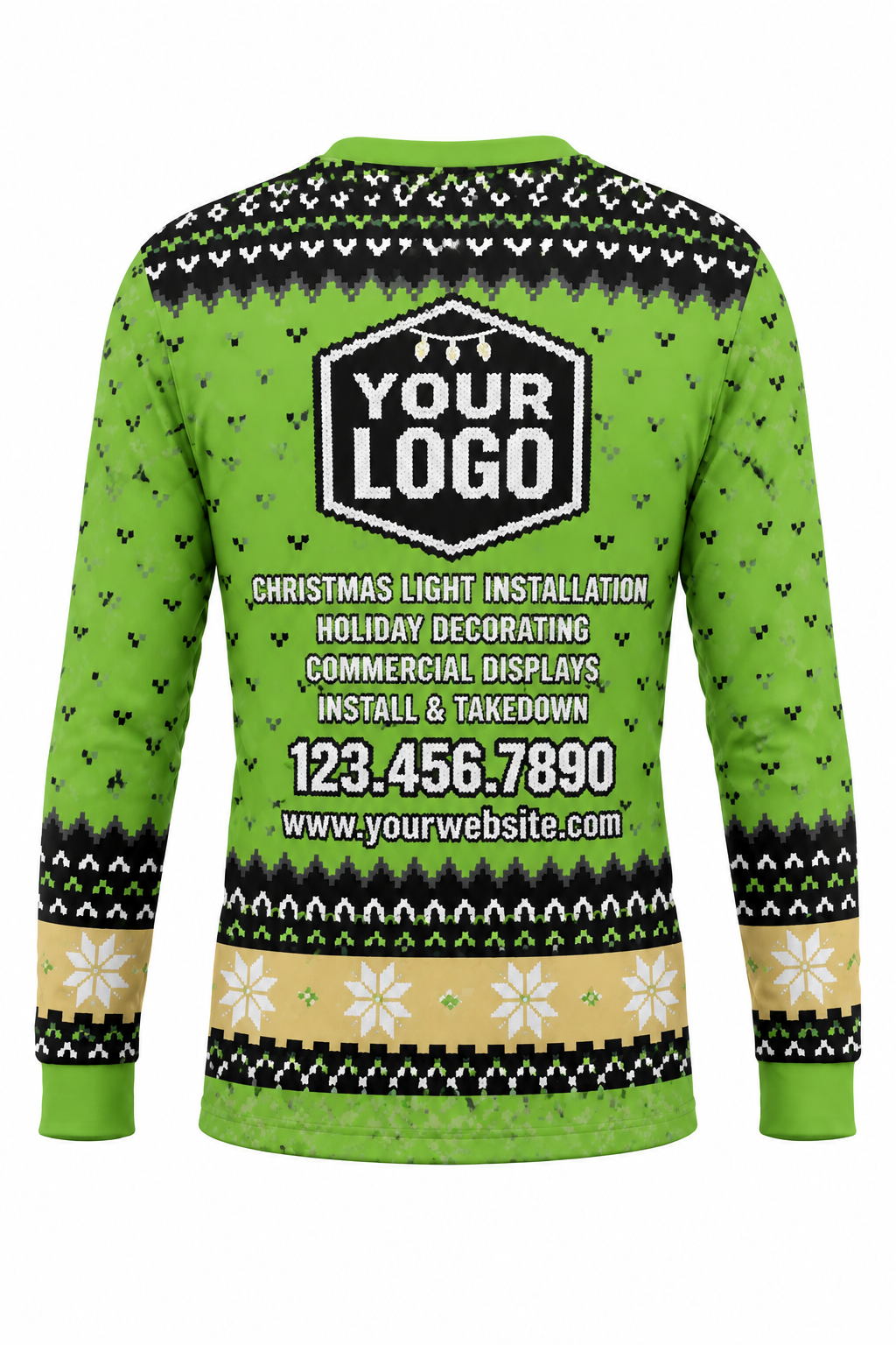 Jingle Bells ugly Christmas sweater crew uniform, long sleeve back view