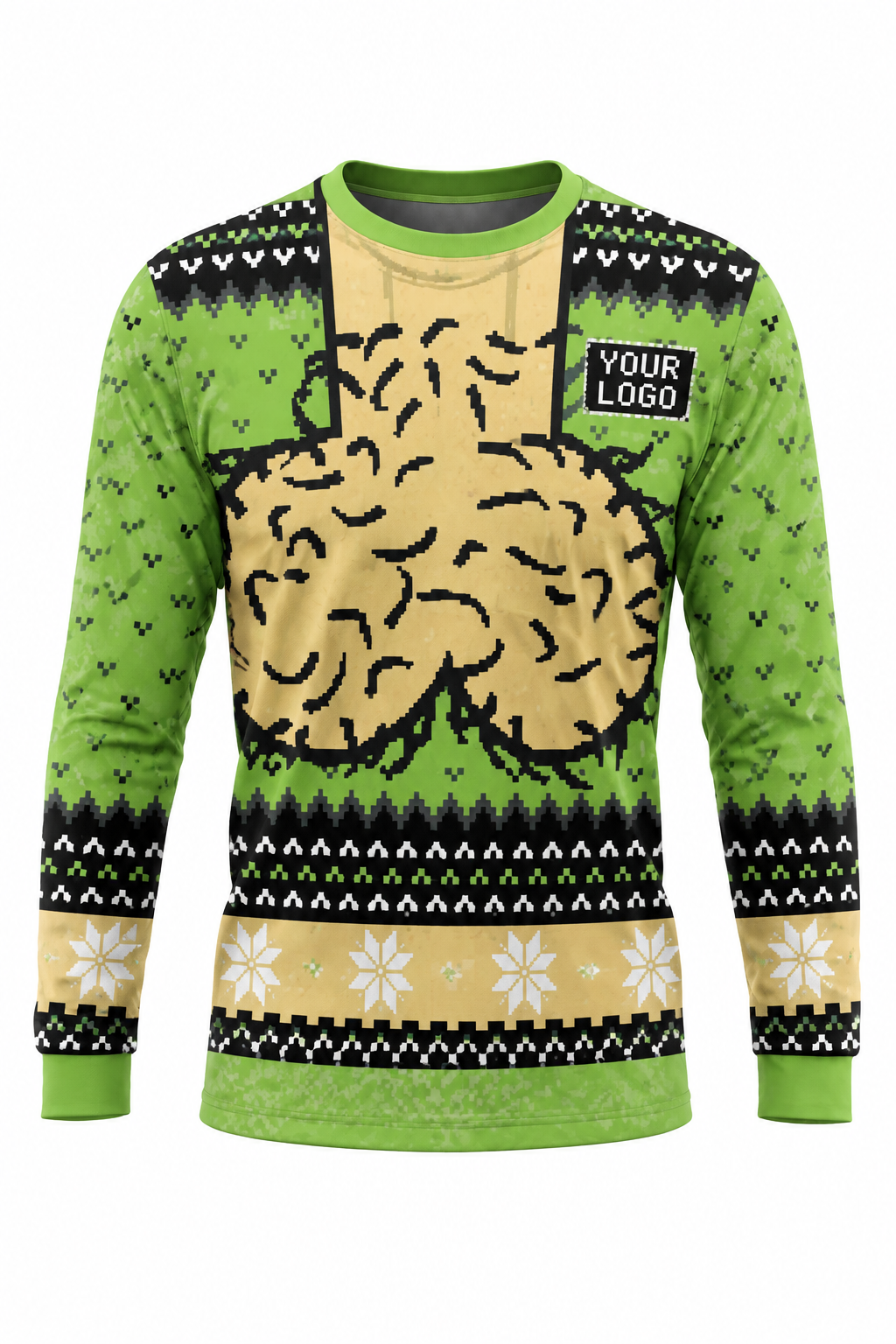 Jingle Bells ugly Christmas sweater crew uniform, long sleeve front view