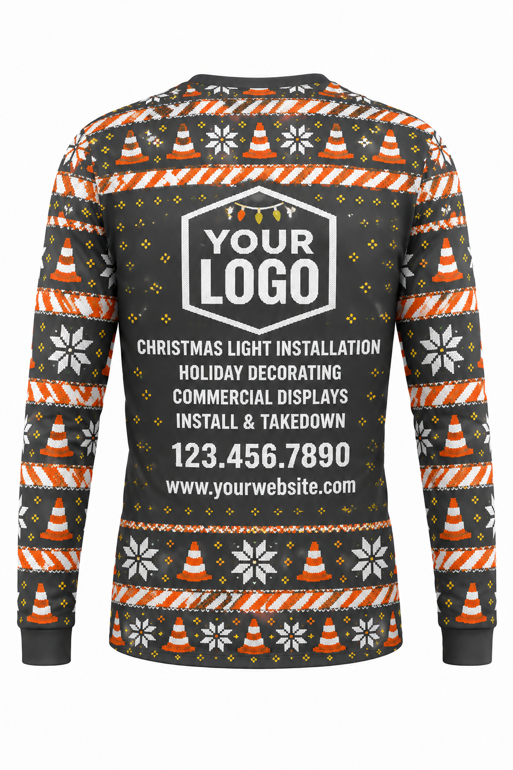 Reindeer Safety Crew ugly Christmas sweater crew uniform, long sleeve back view