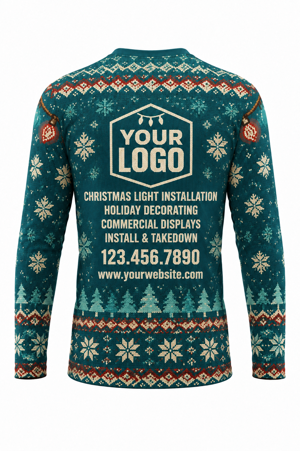 Sloth Installer ugly Christmas sweater crew uniform, long sleeve back view