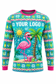 Tropical Noel ugly Christmas sweater crew uniform, long sleeve front view