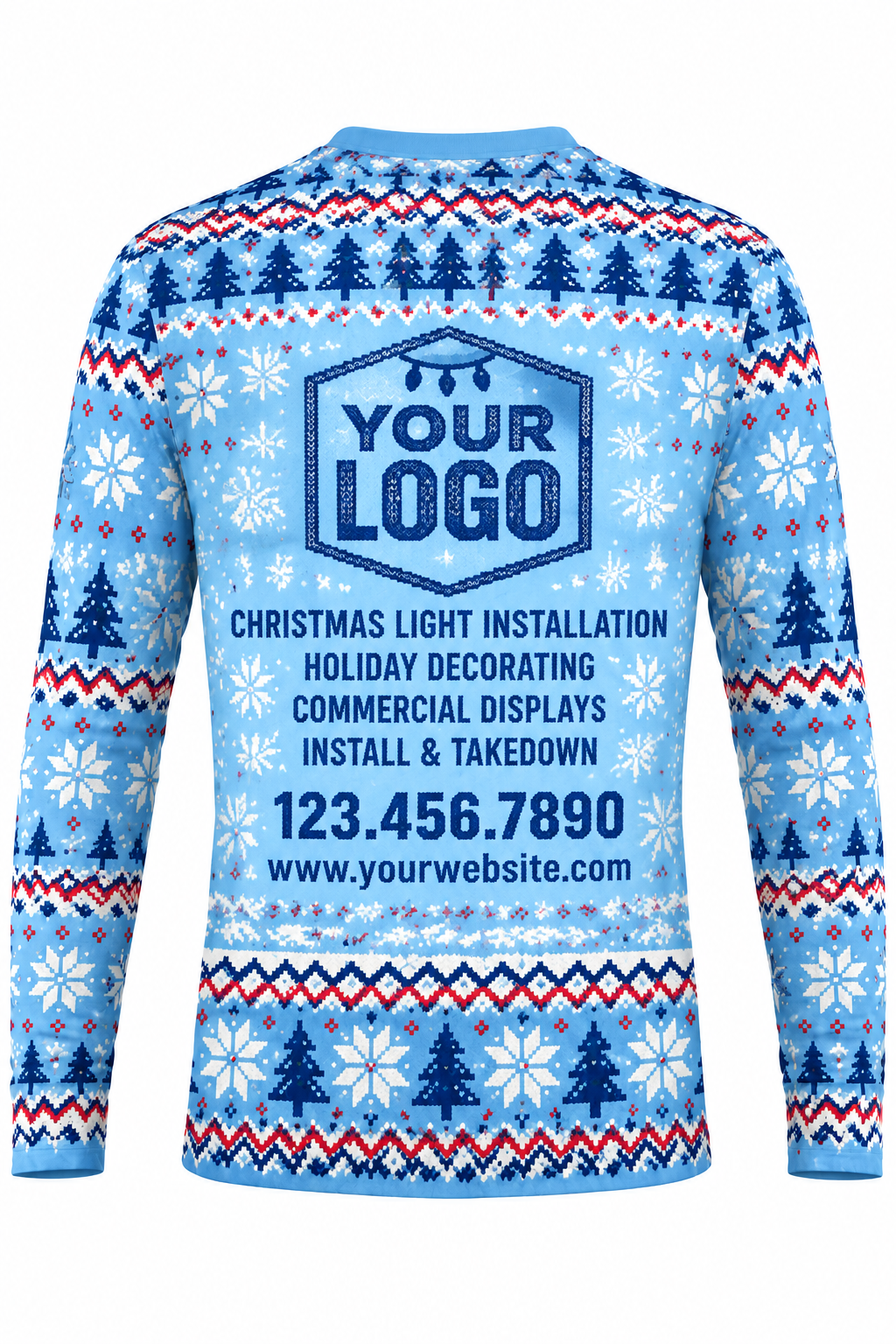 Yeti Crew ugly Christmas sweater crew uniform, long sleeve back view