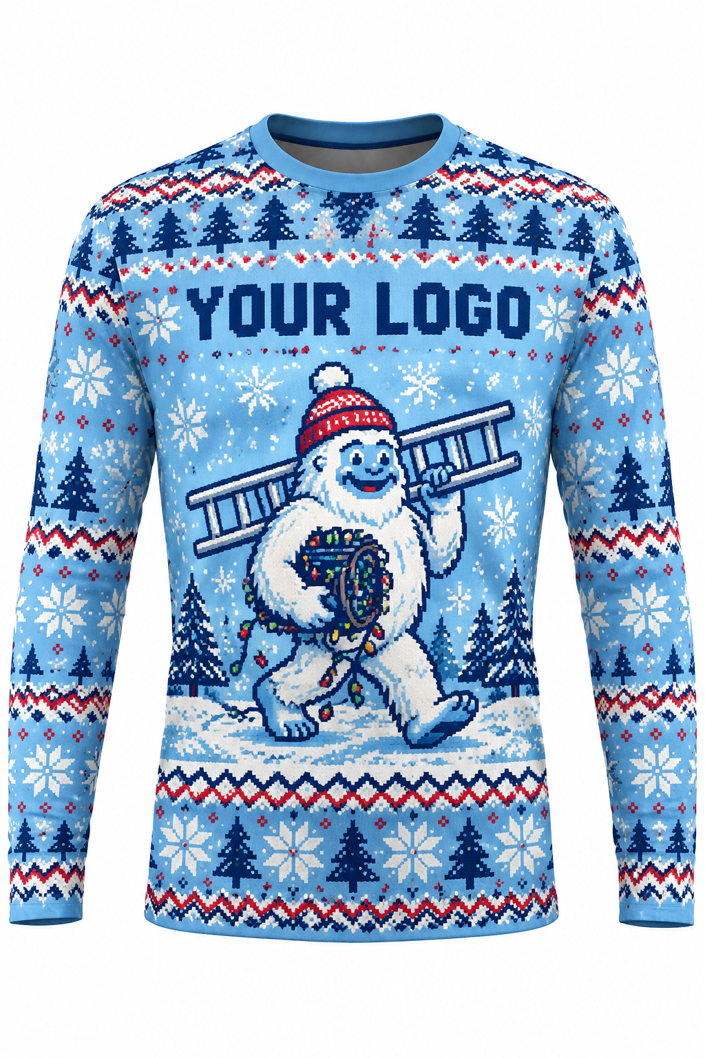 Yeti Crew ugly Christmas sweater crew uniform, long sleeve front view