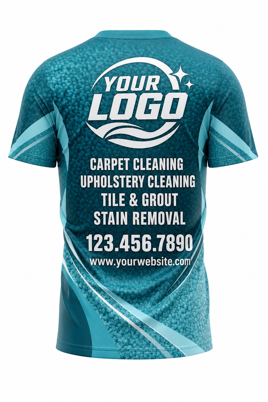 Teal Fiber custom carpet cleaning crew uniform t-shirt — back (tee-back)