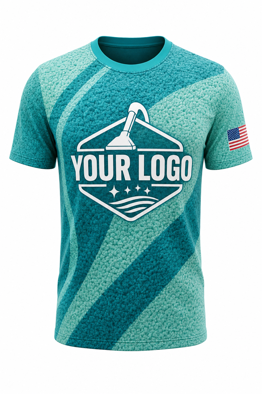 Teal Fiber custom carpet cleaning crew uniform t-shirt — front (tee-front)
