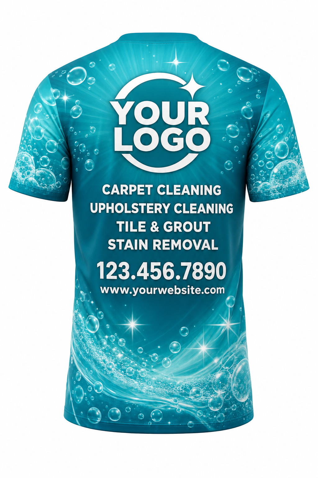 Teal Fresh Burst custom carpet cleaning crew uniform t-shirt — back (tee-back)