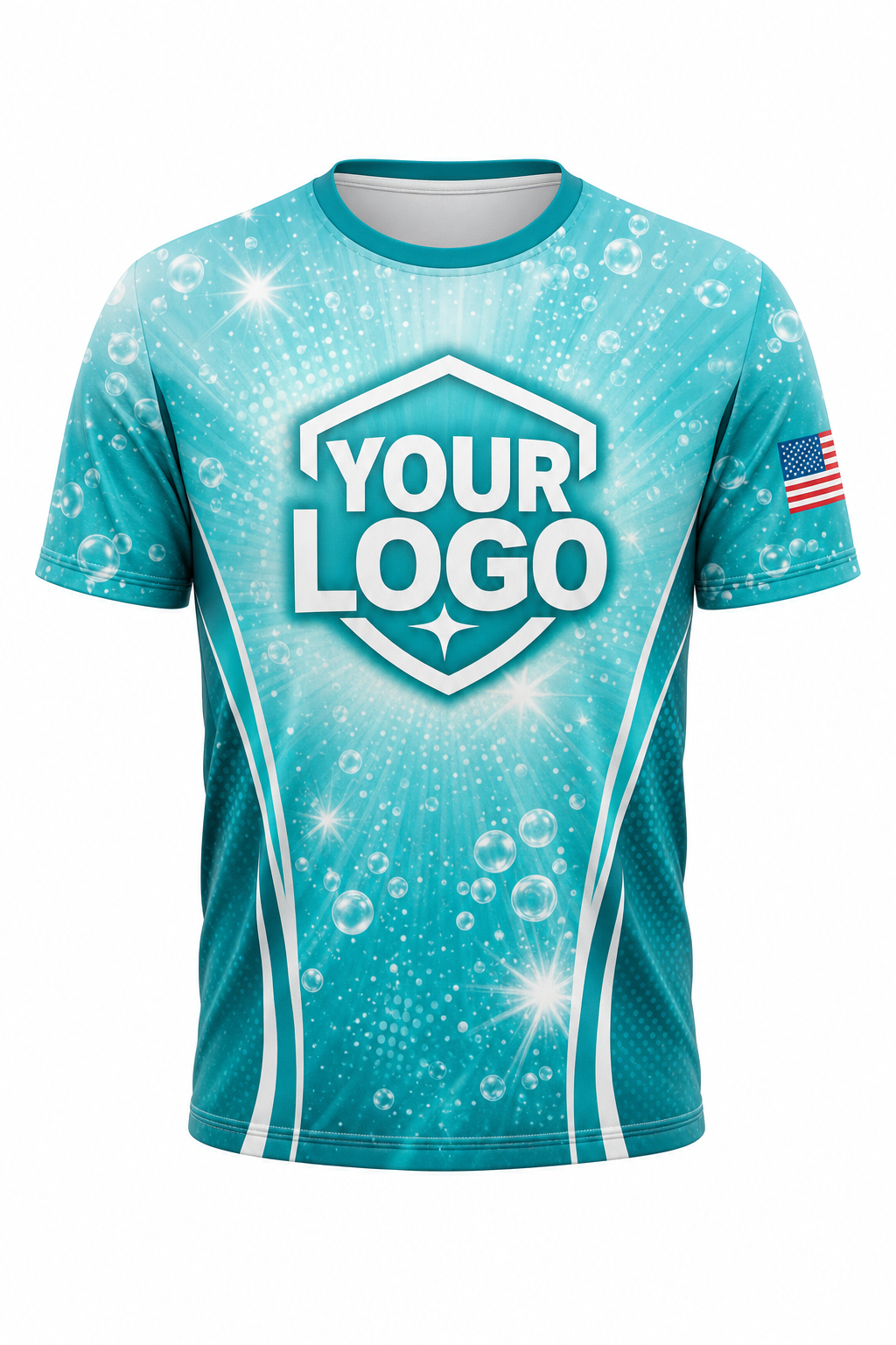 Teal Fresh Burst custom carpet cleaning crew uniform t-shirt — front (tee-front)