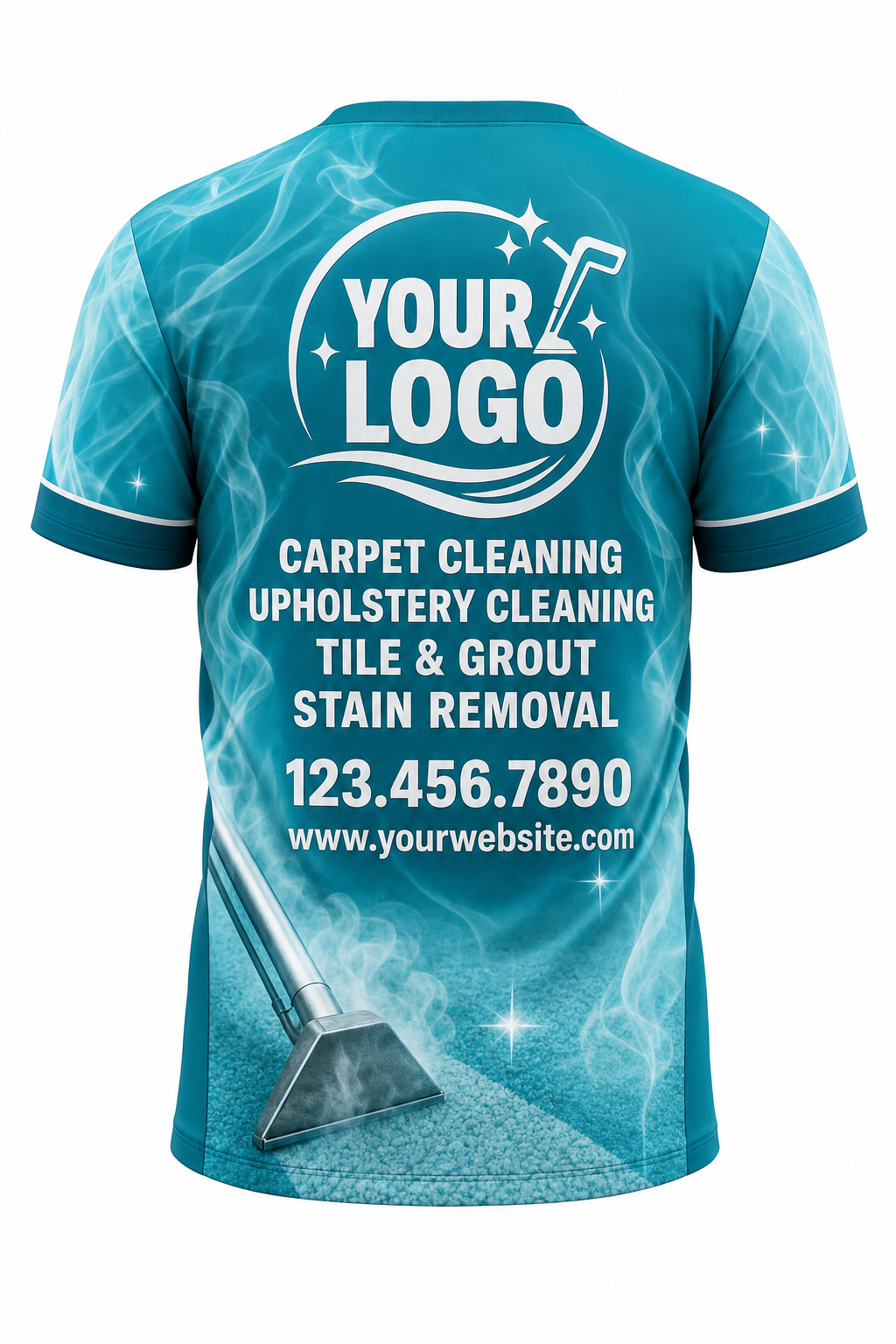 Teal Steam custom carpet cleaning crew uniform t-shirt — back (tee-back)