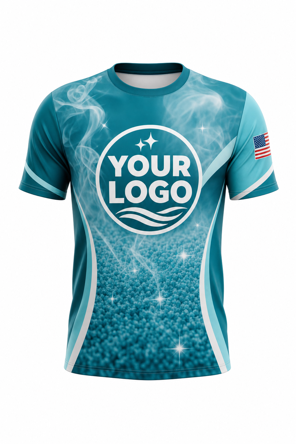 Teal Steam custom carpet cleaning crew uniform t-shirt — front (tee-front)