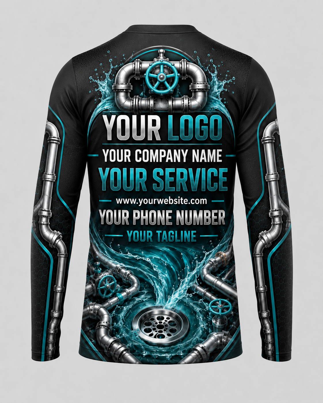 Teal Tap custom plumbing crew uniform, back