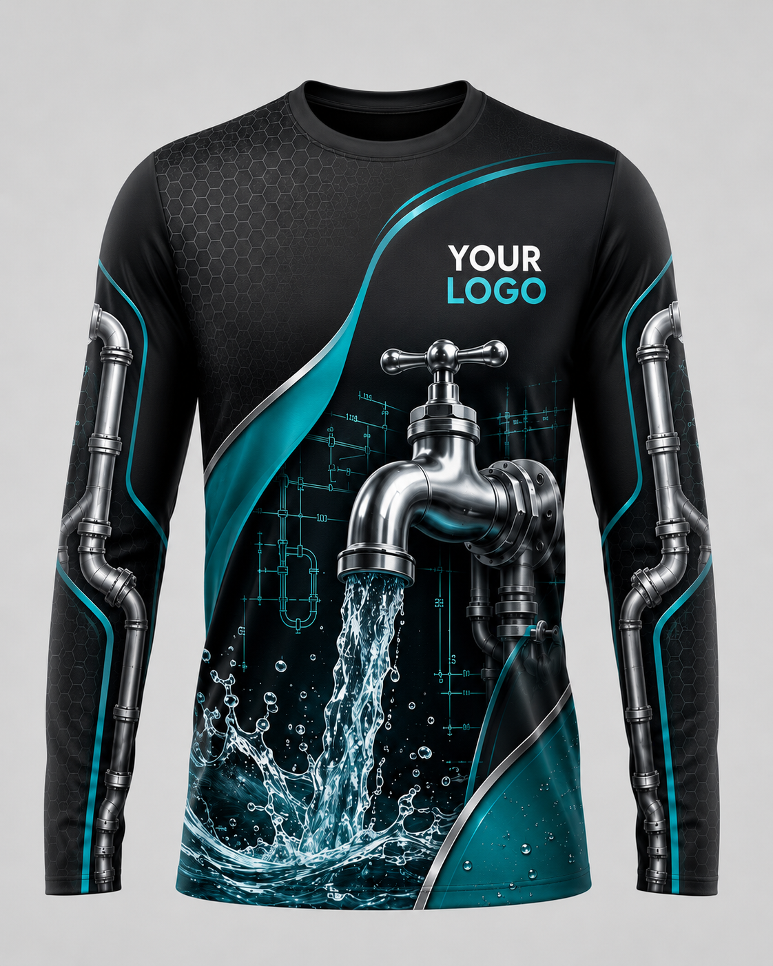 Teal Tap custom plumbing crew uniform, front
