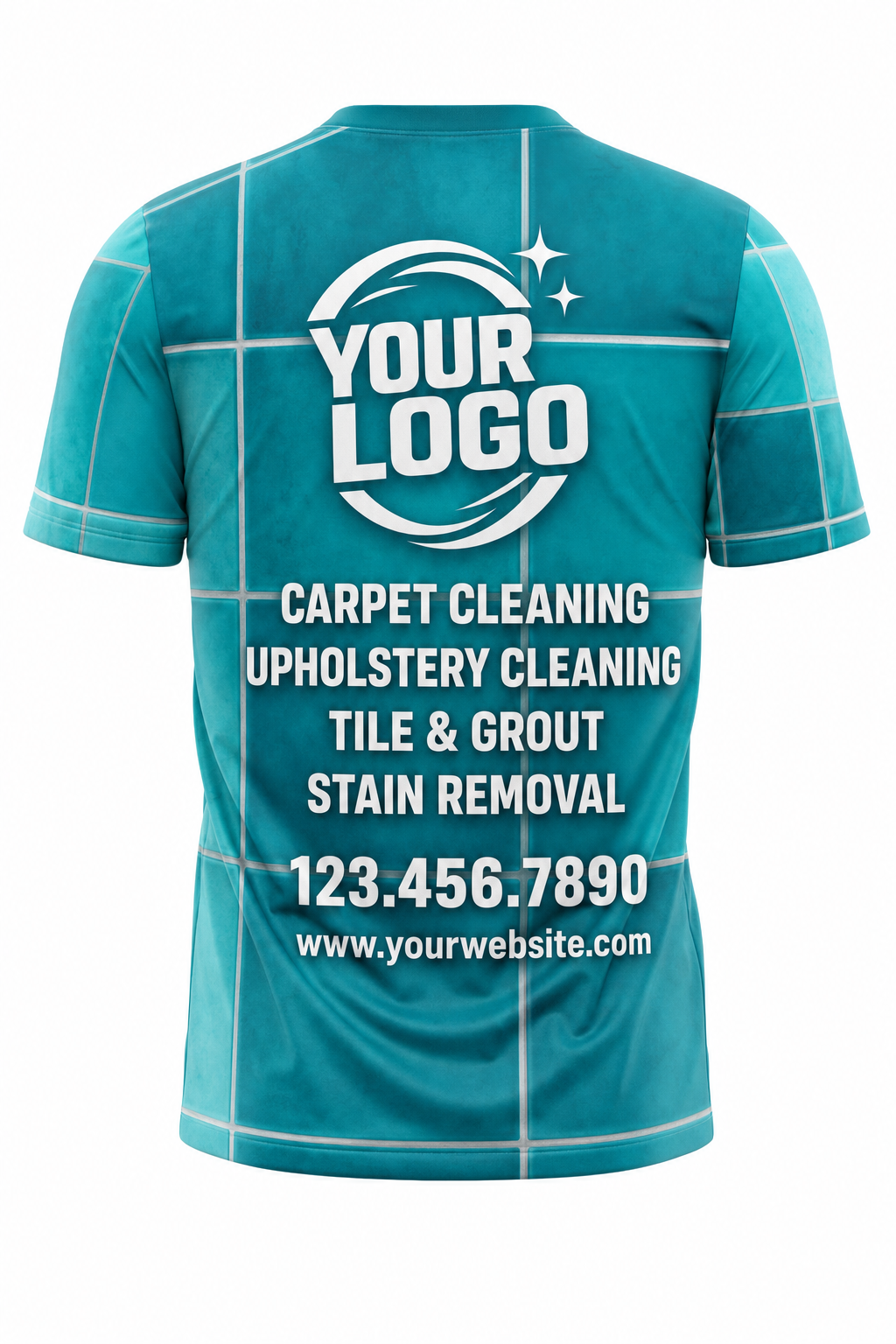 Teal Tile & Grout custom carpet cleaning crew uniform t-shirt — back (tee-back)