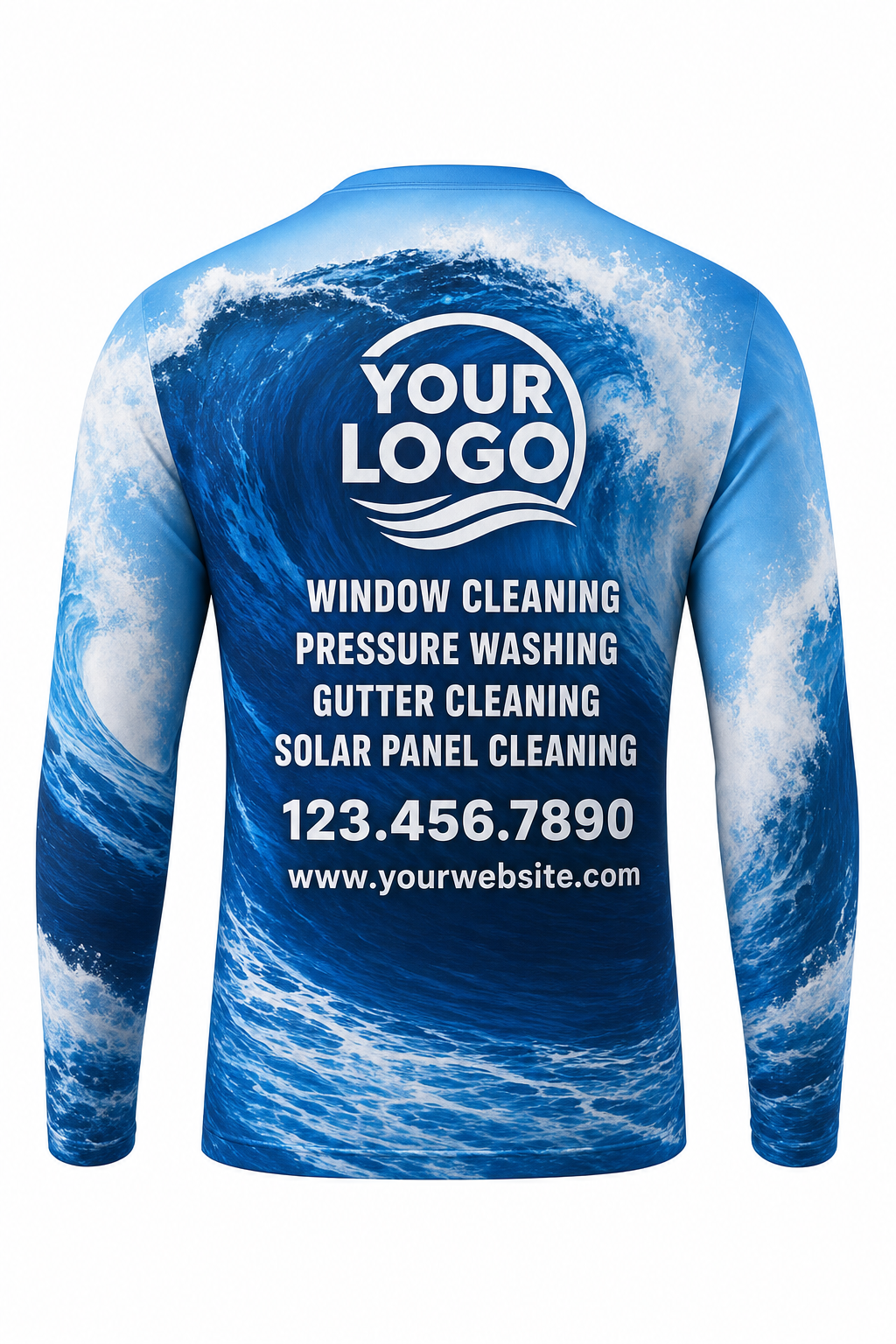 Tidal Wave custom window cleaning crew uniform long-sleeve shirt — back (longsleeve-back)