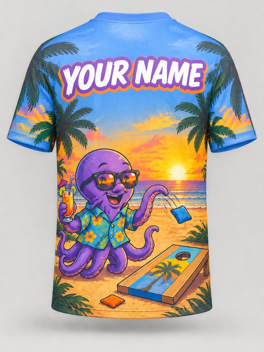 Tiki Octopus custom cornhole team jersey, back