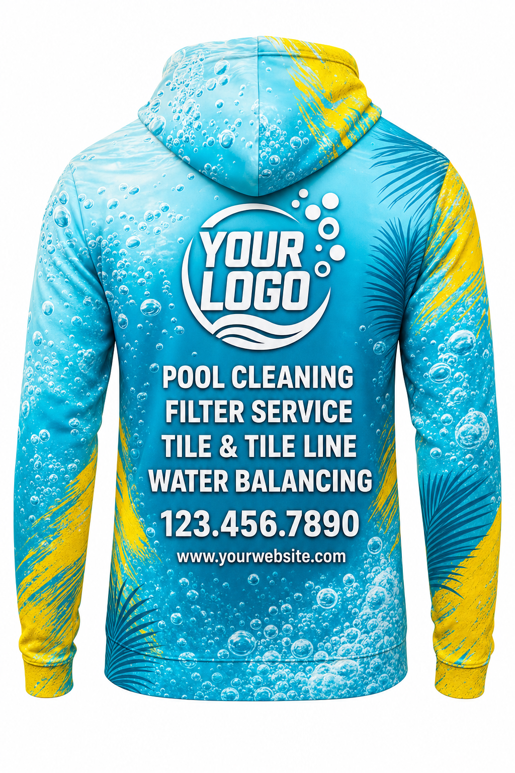 Tropical Bubbles custom pool cleaning crew uniform hoodie — back (hoodie-back)