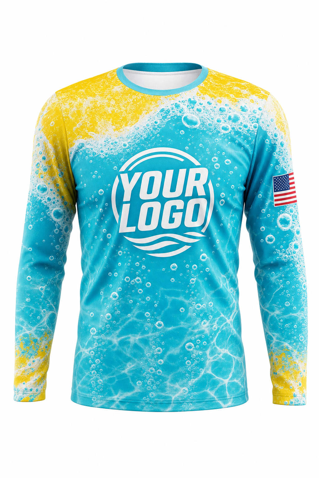 Tropical Bubbles custom pool cleaning crew uniform long-sleeve shirt — front (longsleeve-front)
