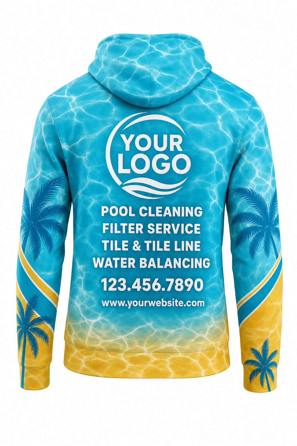 Tropical Caustics custom pool cleaning crew uniform hoodie — back (hoodie-back)