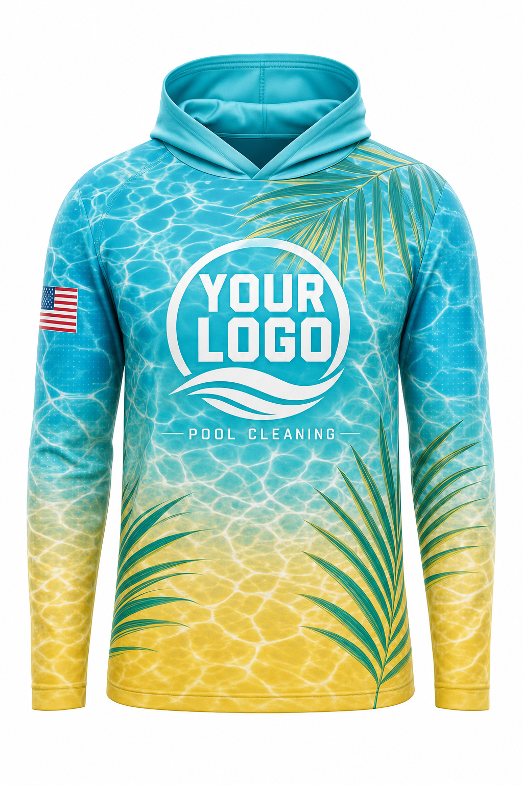 Tropical Caustics custom pool cleaning crew uniform hoodie — front (hoodie-front)