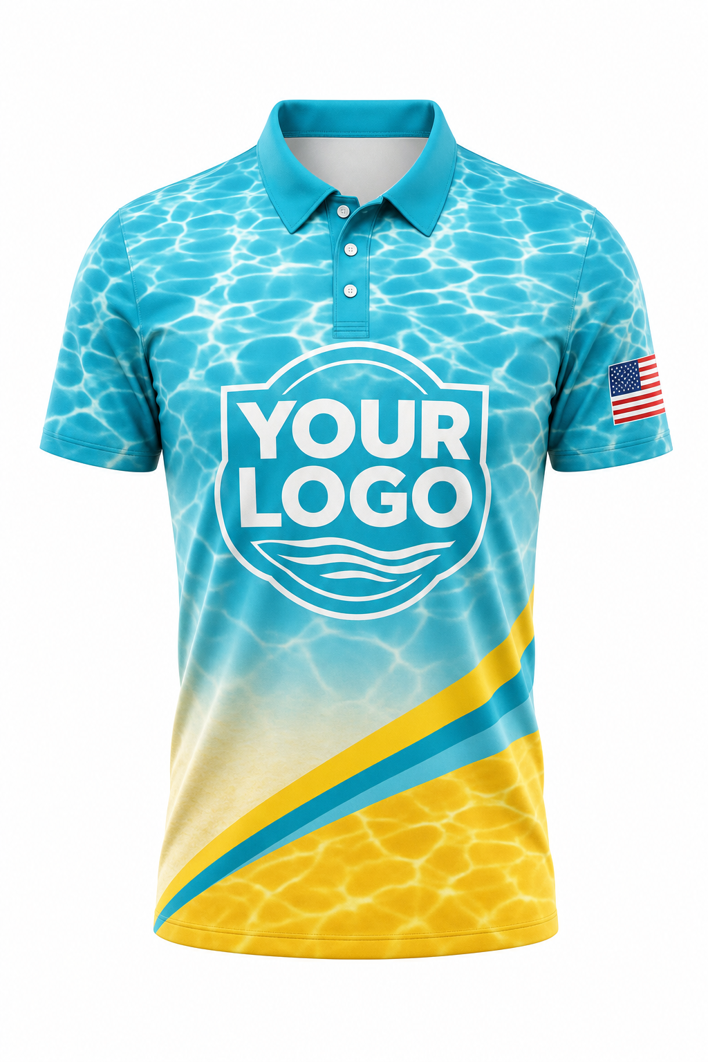 Tropical Caustics custom pool cleaning crew uniform polo shirt — front (polo-front)