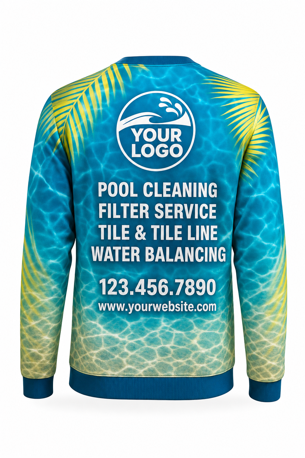 Tropical Caustics custom pool cleaning crew uniform sweatshirt — back (sweatshirt-back)
