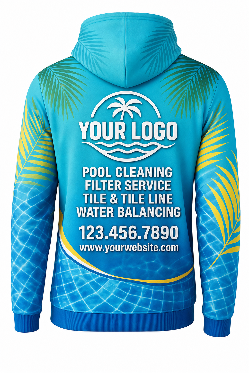 Tropical Mosaic custom pool cleaning crew uniform hoodie — back (hoodie-back)