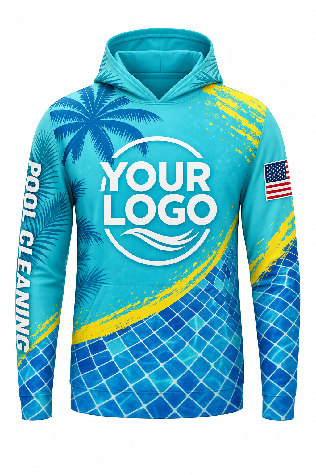 Tropical Mosaic custom pool cleaning crew uniform hoodie — front (hoodie-front)