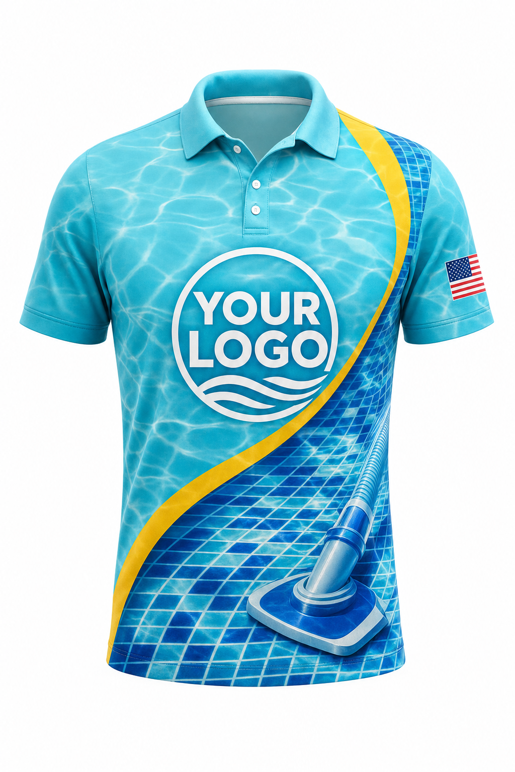 Tropical Mosaic custom pool cleaning crew uniform polo shirt — front (polo-front)