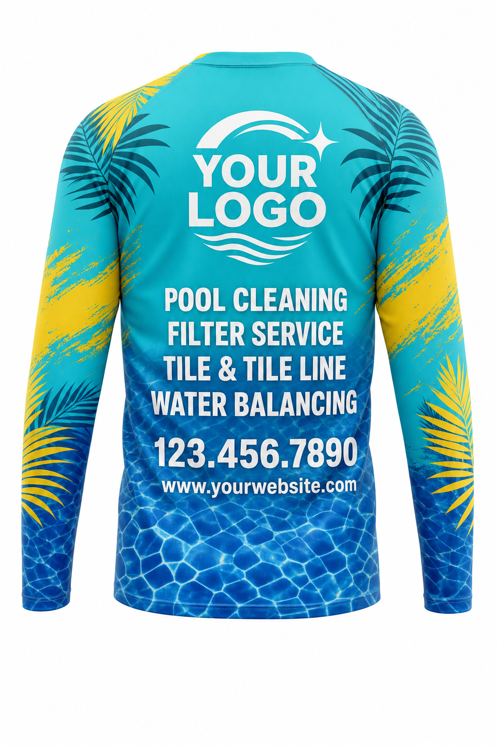 Tropical Mosaic custom pool cleaning crew uniform sweatshirt — back (sweatshirt-back)